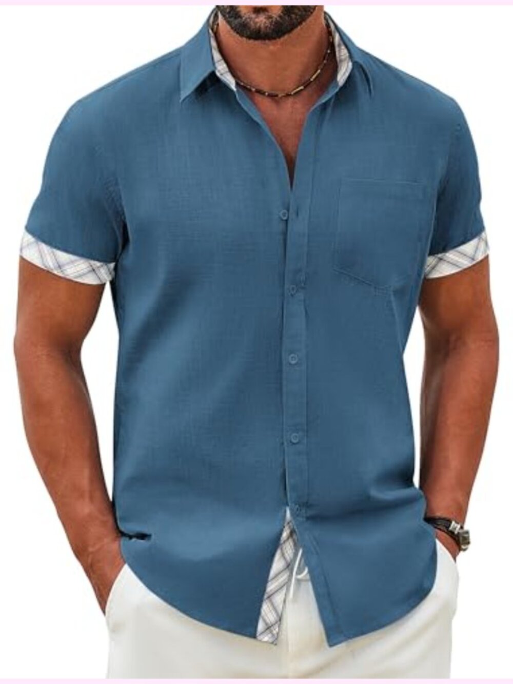 Men's Short Sleeve Casual Cotton Button Down Shirt Lightweight Summer